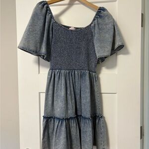 Pink Lily Denim Puff Sleeve Sundress